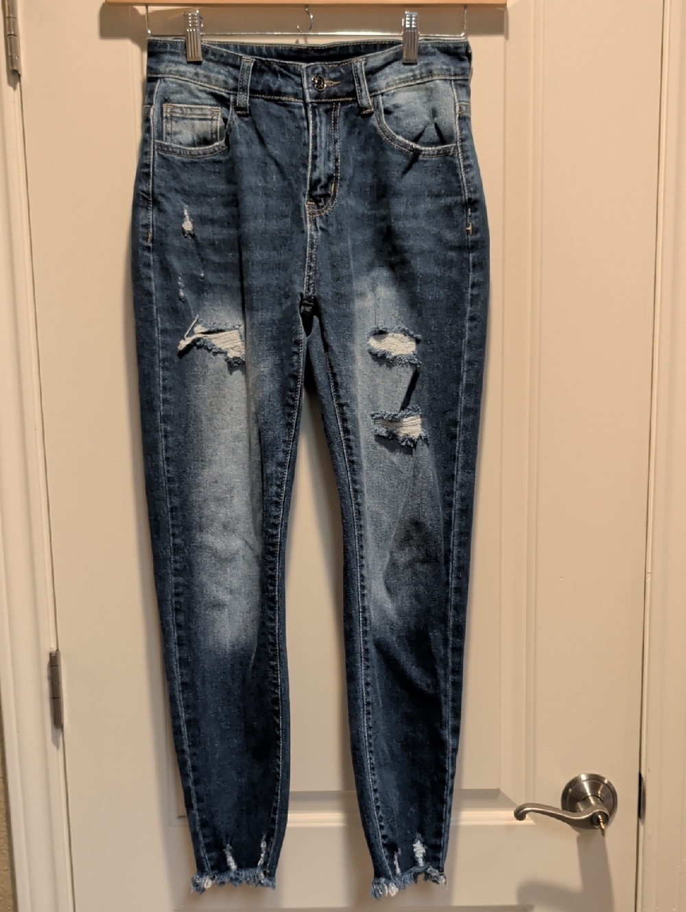 Women’s Distressed High-Rise Blue Denim Jeans (#808)